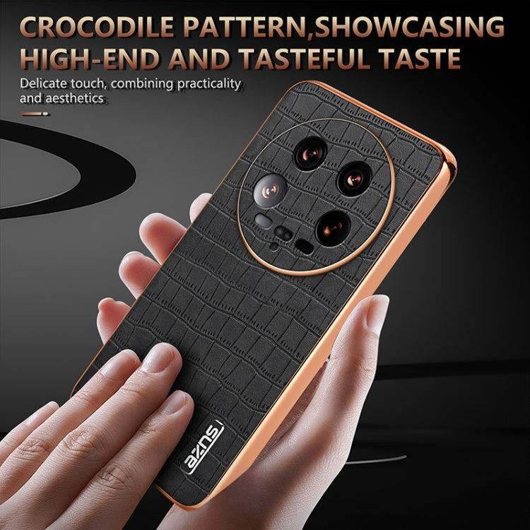 For Xiaomi 14 Ultra AZNS Electroplated Frame Crocodile Texture Full Coverage Phone Case(Blue)