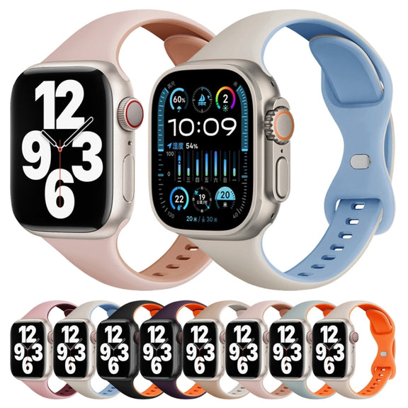 For Apple Watch SE 44mm Two Color Slim Butterfly Buckle Silicone Watch Band(Starlight Orange)