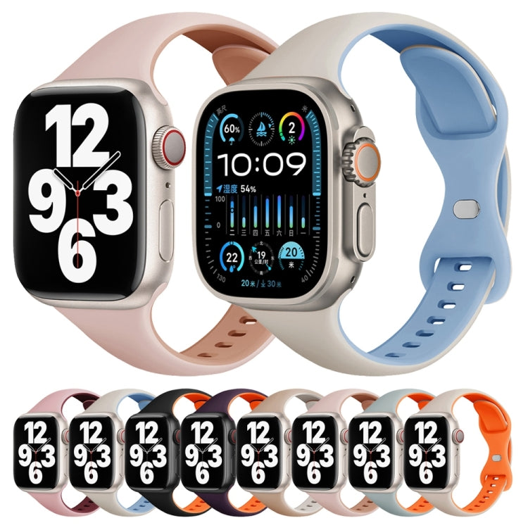 For Apple Watch SE 44mm Two Color Slim Butterfly Buckle Silicone Watch Band(Starlight Orange)