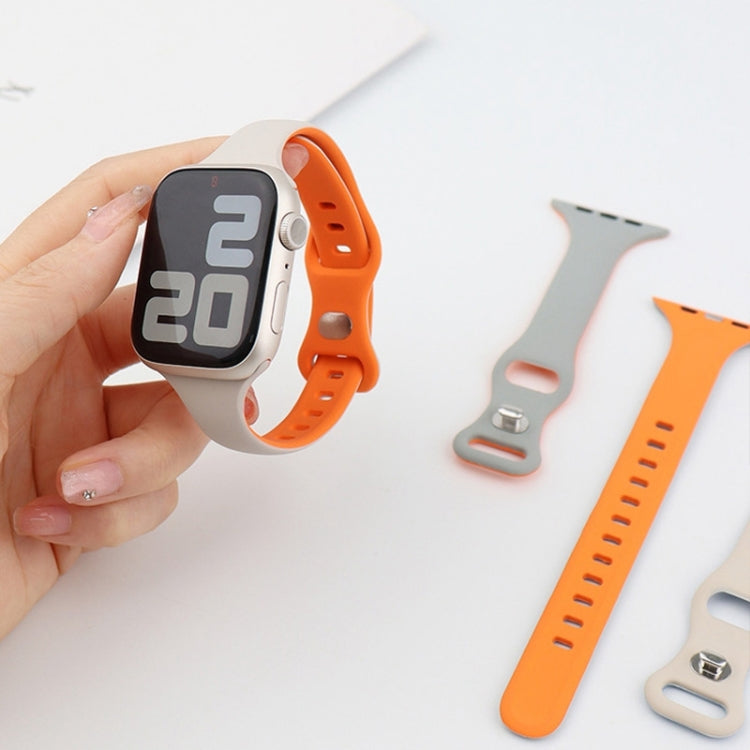 For Apple Watch SE 44mm Two Color Slim Butterfly Buckle Silicone Watch Band(Starlight Orange)