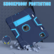 For iPad Pro 11 2024 Contrast Color Silicone Acrylic PC Tablet Case with Holder(Navy Blue)