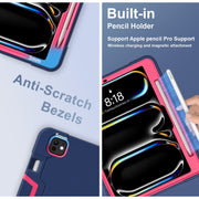 For iPad Pro 11 2024 Contrast Color Silicone Acrylic PC Tablet Case with Holder(Navy Blue Rose Red)