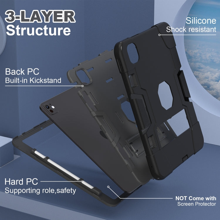 For iPad Pro 11 2024 Contrast Color Silicone Acrylic PC Tablet Case with Holder(Black)