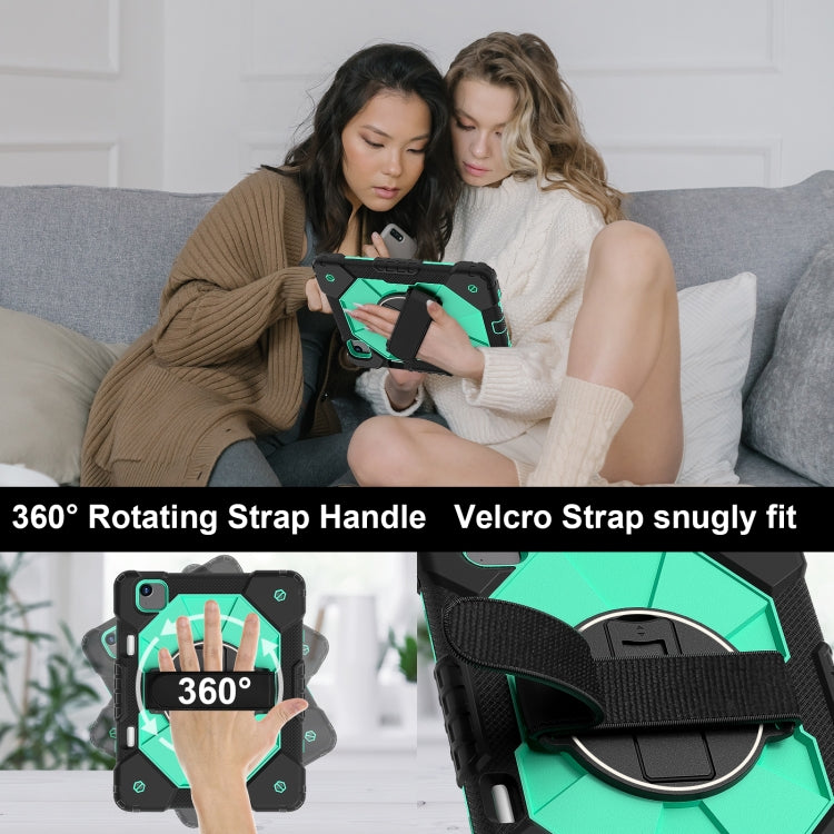 For iPad Air 11 2025 / 2024 Contrast Color Robot Silicone Hybrid PC Tablet Case(Black Mint Green)