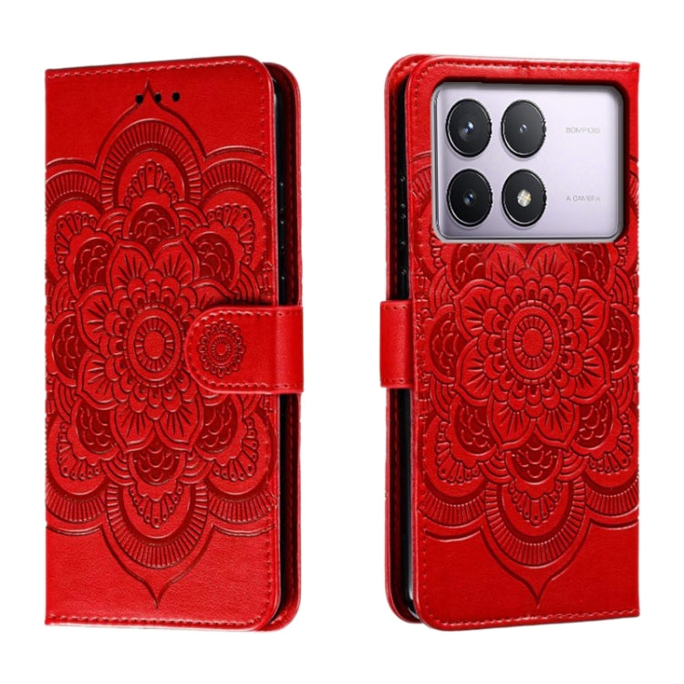 For Xiaomi Redmi K70 Sun Mandala Embossing Pattern Phone Leather Case(Red)