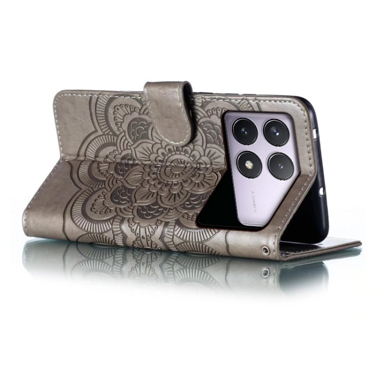 For Xiaomi Redmi K70 Sun Mandala Embossing Pattern Phone Leather Case(Grey)