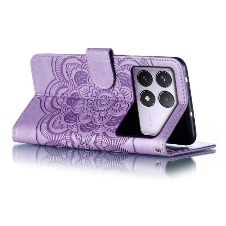 For Xiaomi Redmi K70 Sun Mandala Embossing Pattern Phone Leather Case(Purple)