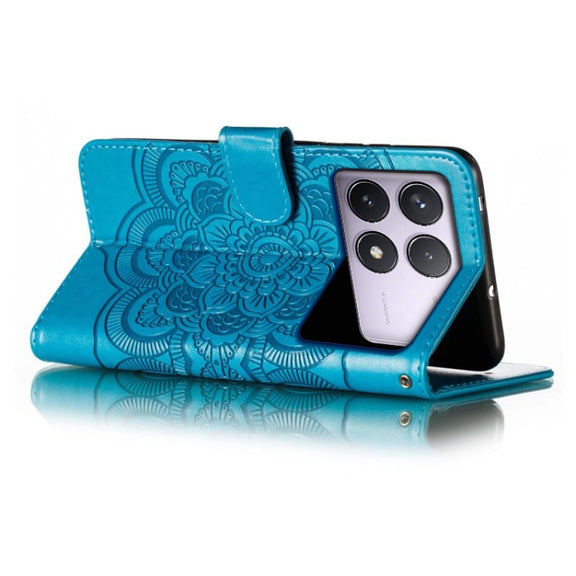 For Xiaomi Redmi K70 Sun Mandala Embossing Pattern Phone Leather Case(Blue)
