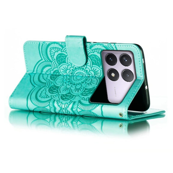 For Xiaomi Redmi K70 Sun Mandala Embossing Pattern Phone Leather Case(Green)