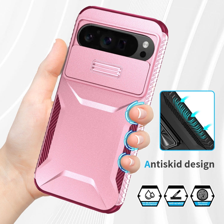 For Google Pixel 9 Pro XL Sliding Camshield Phone Case(Pink + Rose Red)