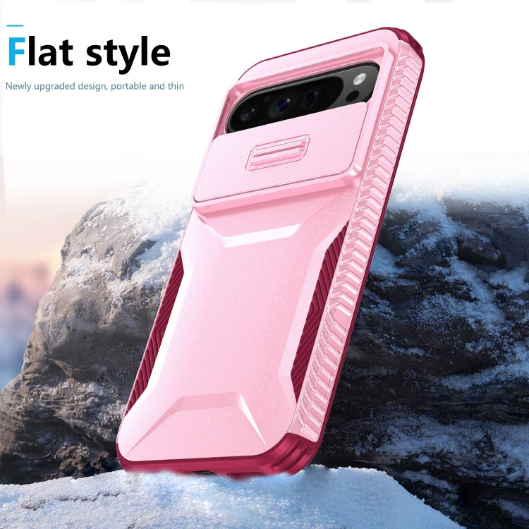 For Google Pixel 9 Pro XL Sliding Camshield Phone Case(Pink + Rose Red)