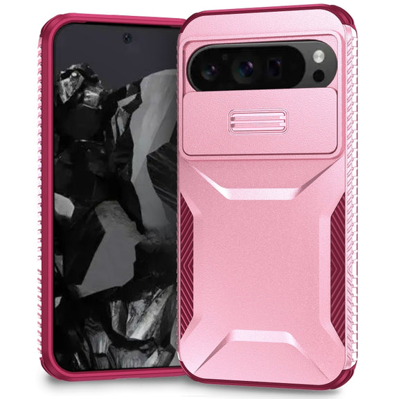 For Google Pixel 9 Pro XL Sliding Camshield Phone Case(Pink + Rose Red)