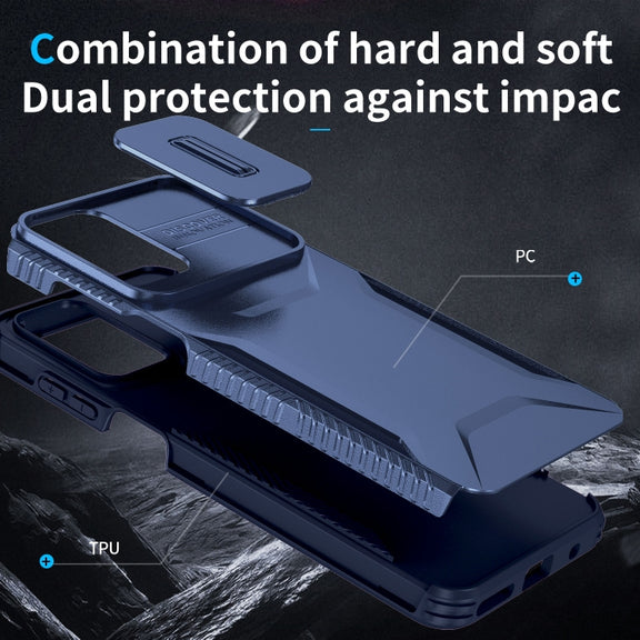 For Motorola Moto G22 2024 Sliding Camshield Phone Case(Blue)