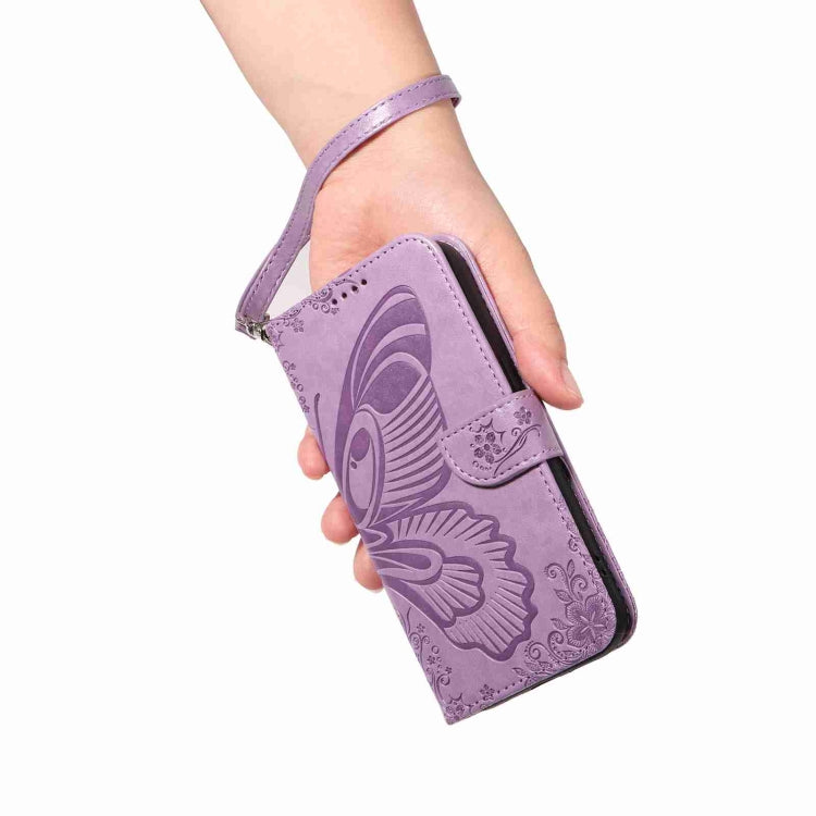For iPhone 16 Plus Swallowtail Butterfly Embossed Leather Phone Case(Purple)