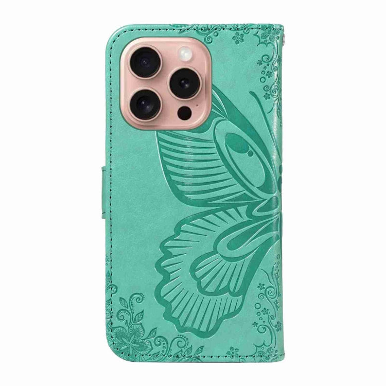 For iPhone 16 Pro Swallowtail Butterfly Embossed Leather Phone Case(Green)