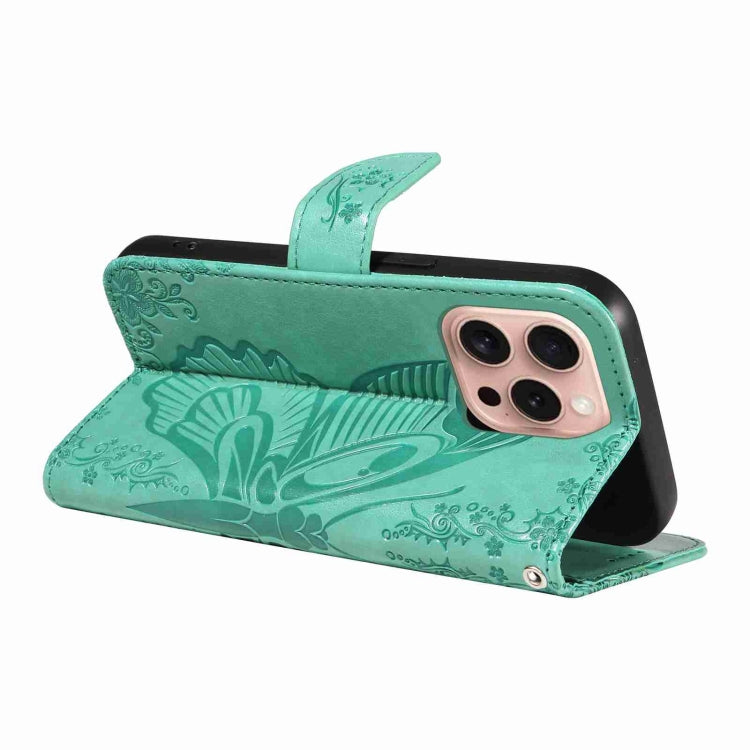 For iPhone 16 Pro Swallowtail Butterfly Embossed Leather Phone Case(Green)