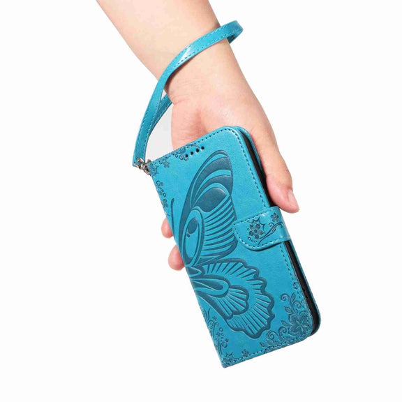For iPhone 16 Pro Max Swallowtail Butterfly Embossed Leather Phone Case(Blue)