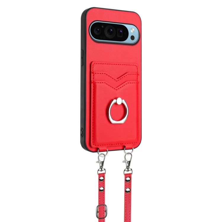 For Google Pixel 9 Pro XL R20 Crossbody Rope Ring Card Holder Phone Case(Red)