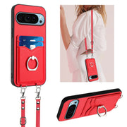 For Google Pixel 9 Pro XL R20 Crossbody Rope Ring Card Holder Phone Case(Red)