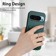 For Google Pixel 9 Pro XL R20 Crossbody Rope Ring Card Holder Phone Case(Green)