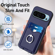 For Google Pixel 9 / 9 Pro R20 Crossbody Rope Ring Card Holder Phone Case(Blue)