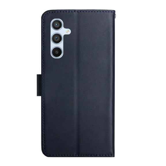 For Samsung Galaxy S24 FE HT02 Genuine Leather Fingerprint-proof Flip Phone Case(Blue)