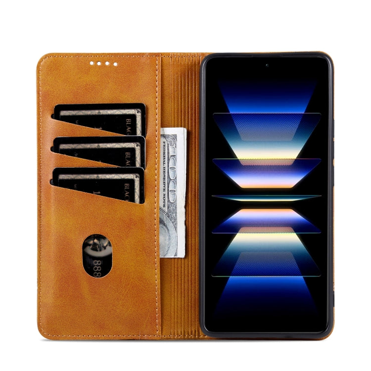 For Redmi K70 Ultra AZNS Magnetic Calf Texture Flip Leather Phone Case(Light Brown)