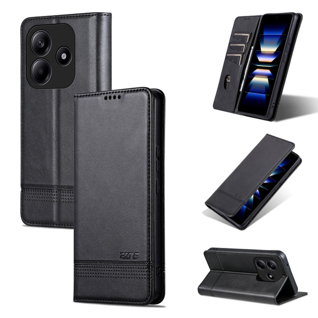 For Redmi Note 14 5G AZNS Magnetic Calf Texture Flip Leather Phone Case(Black)