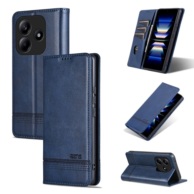 For Redmi Note 14 5G AZNS Magnetic Calf Texture Flip Leather Phone Case(Dark Blue)