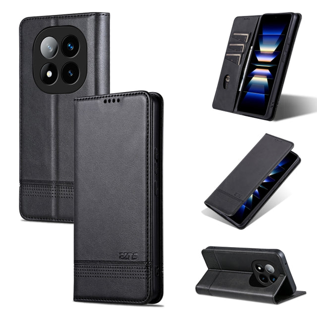For Redmi Note 14 Pro 5G AZNS Magnetic Calf Texture Flip Leather Phone Case(Black)