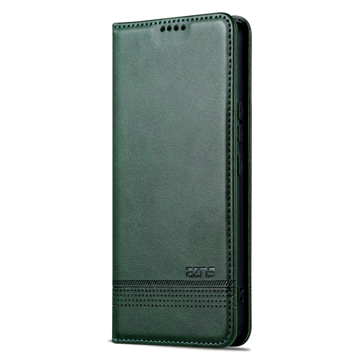 For Redmi Note 14 Pro 5G AZNS Magnetic Calf Texture Flip Leather Phone Case(Dark Green)