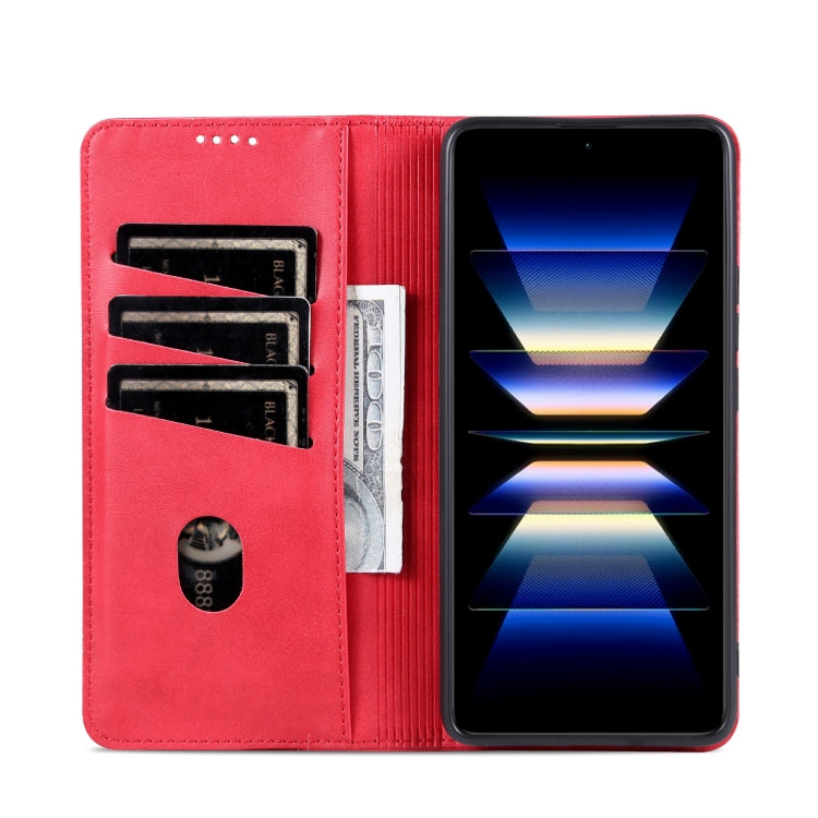 For Redmi Note 14 Pro+ 5G AZNS Magnetic Calf Texture Flip Leather Phone Case(Red)