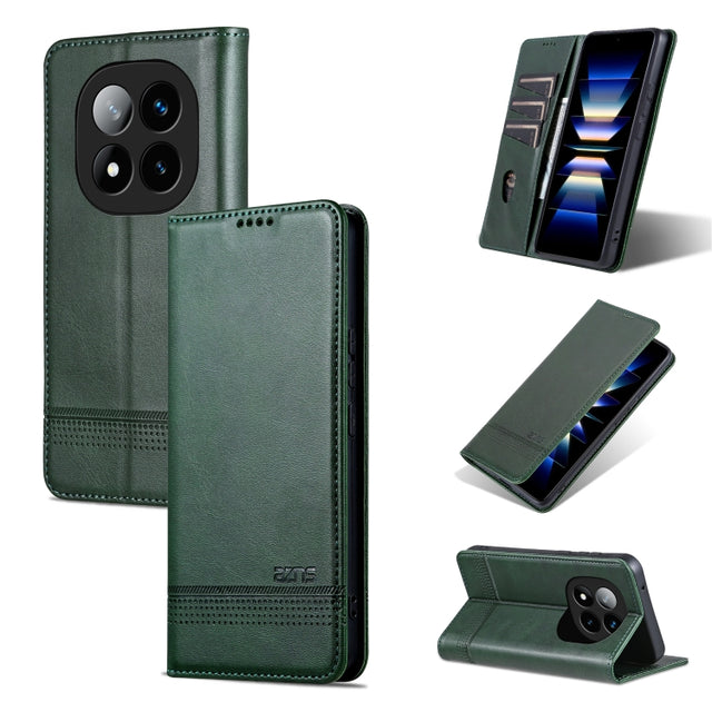 For Redmi Note 14 Pro+ 5G AZNS Magnetic Calf Texture Flip Leather Phone Case(Dark Green)