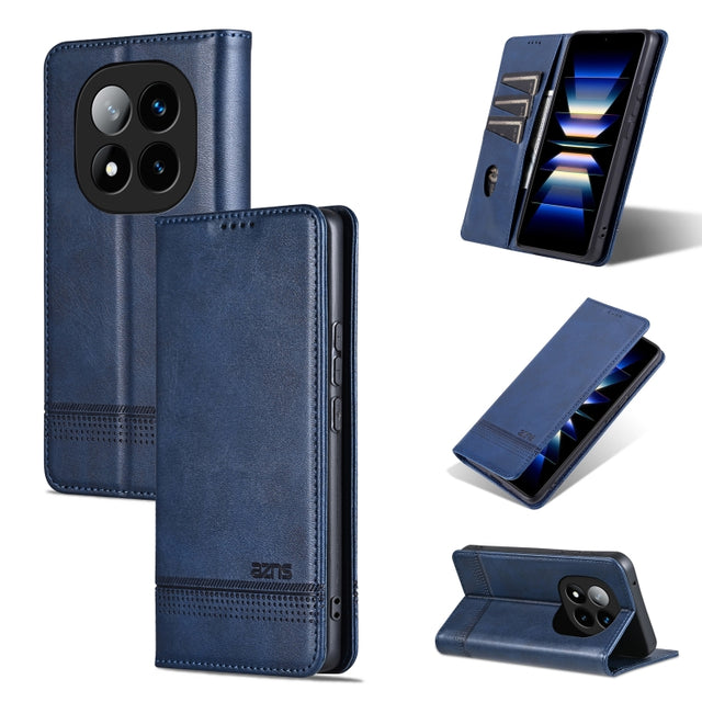 For Redmi Note 14 Pro+ 5G AZNS Magnetic Calf Texture Flip Leather Phone Case(Dark Blue)