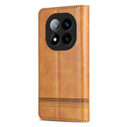 For Redmi Note 14 Pro+ 5G AZNS Magnetic Calf Texture Flip Leather Phone Case(Light Brown)