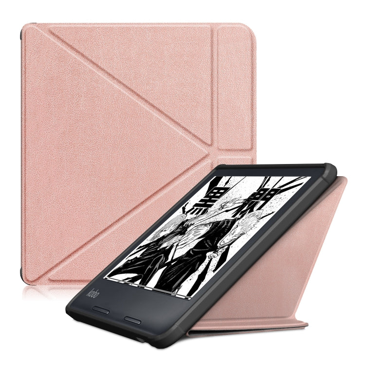 For Kobo Libra Colour 2024 Solid Color Deformation TPU Leather Smart Tablet Case(Rose Gold)