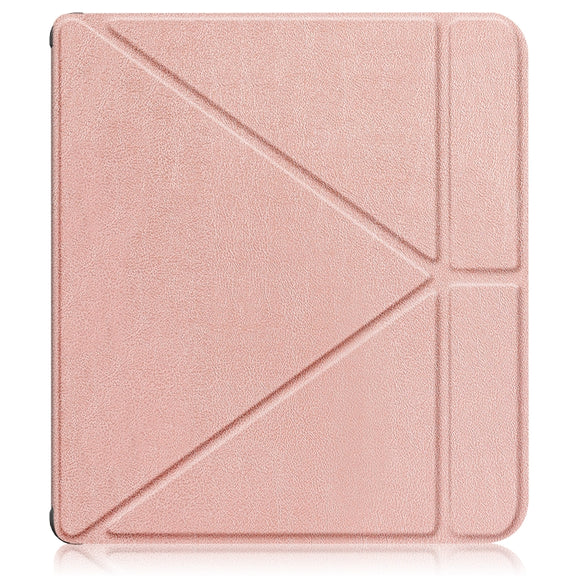 For Kobo Libra Colour 2024 Solid Color Deformation TPU Leather Smart Tablet Case(Rose Gold)
