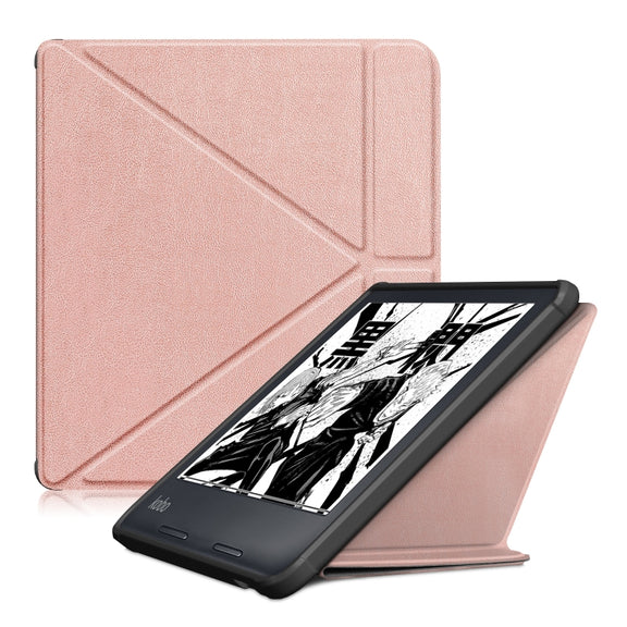 For Kobo Libra Colour 2024 Solid Color Deformation TPU Leather Smart Tablet Case(Rose Gold)