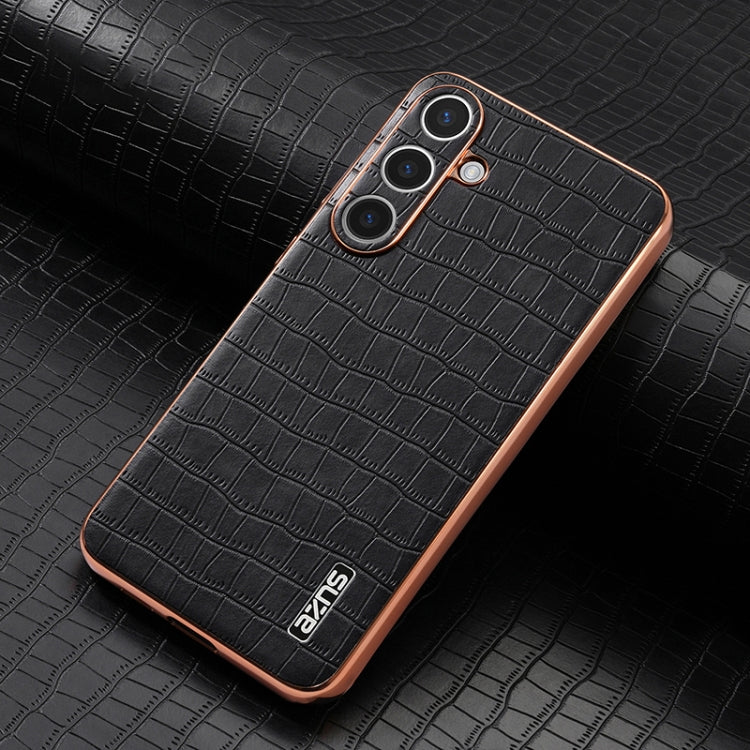 For Samsung Galaxy S25+ 5G AZNS Electroplated Frame Crocodile Texture Full Coverage Phone Case(Black)