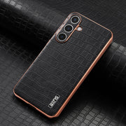 For Samsung Galaxy S25+ 5G AZNS Electroplated Frame Crocodile Texture Full Coverage Phone Case(Black)