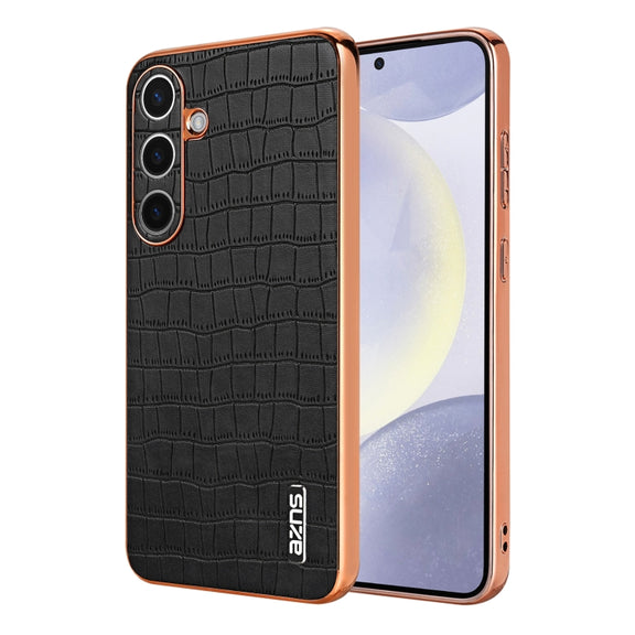 For Samsung Galaxy S25+ 5G AZNS Electroplated Frame Crocodile Texture Full Coverage Phone Case(Black)