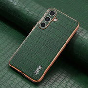 For Samsung Galaxy S25+ 5G AZNS Electroplated Frame Crocodile Texture Full Coverage Phone Case(Green)