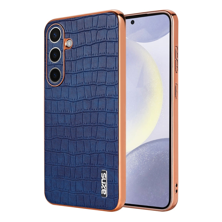 For Samsung Galaxy S25+ 5G AZNS Electroplated Frame Crocodile Texture Full Coverage Phone Case(Blue)