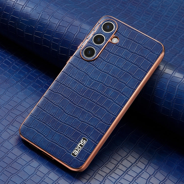 For Samsung Galaxy S25+ 5G AZNS Electroplated Frame Crocodile Texture Full Coverage Phone Case(Blue)