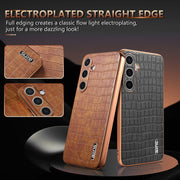 For Samsung Galaxy S25+ 5G AZNS Electroplated Frame Crocodile Texture Full Coverage Phone Case(Blue)
