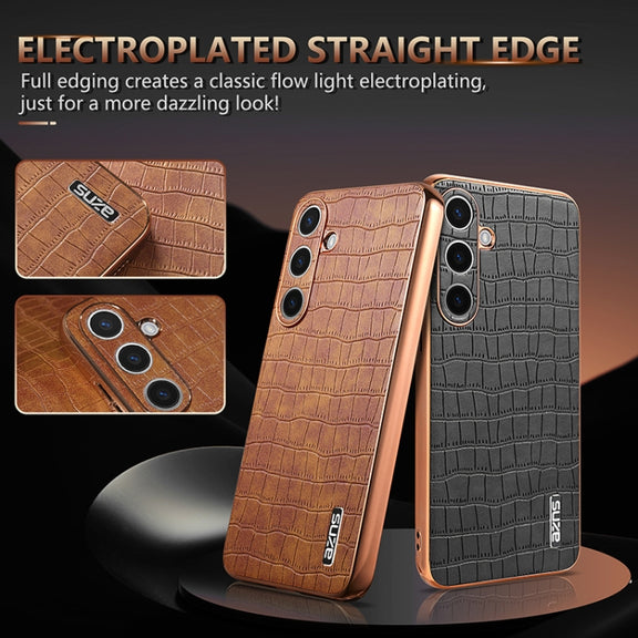 For Samsung Galaxy S25+ 5G AZNS Electroplated Frame Crocodile Texture Full Coverage Phone Case(Blue)