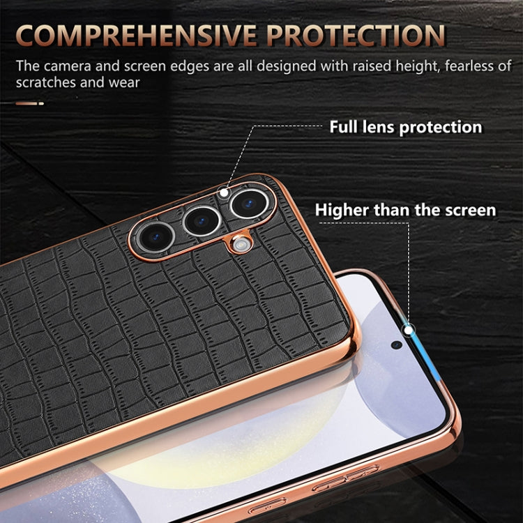 For Samsung Galaxy S25+ 5G AZNS Electroplated Frame Crocodile Texture Full Coverage Phone Case(Blue)
