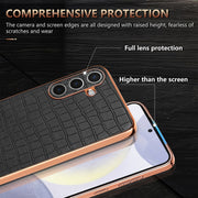 For Samsung Galaxy S25+ 5G AZNS Electroplated Frame Crocodile Texture Full Coverage Phone Case(Blue)