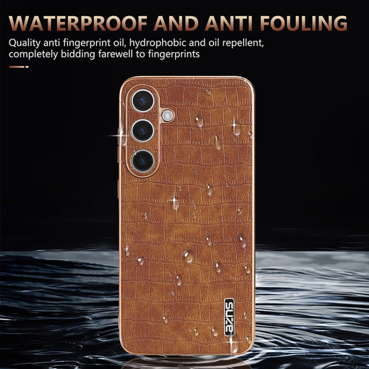 For Samsung Galaxy S25+ 5G AZNS Electroplated Frame Crocodile Texture Full Coverage Phone Case(Blue)