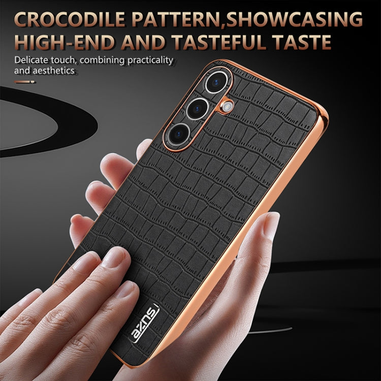For Samsung Galaxy S25+ 5G AZNS Electroplated Frame Crocodile Texture Full Coverage Phone Case(Blue)